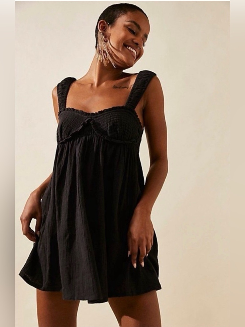 Free People Blissful Breeze Mini Dress in Black